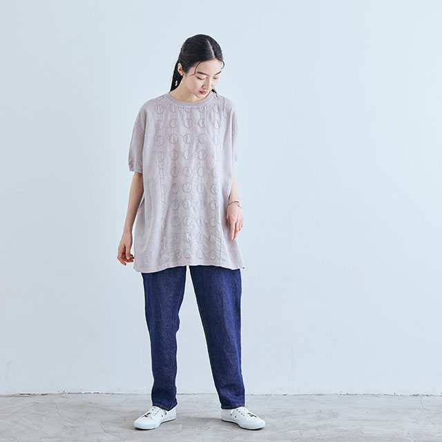 刺繍の半袖チュニック　丸紋