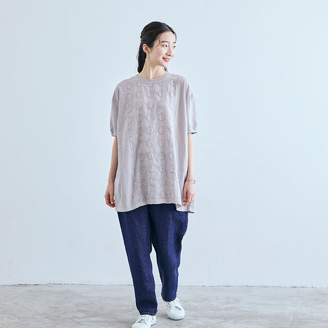 刺繍の半袖チュニック　丸紋