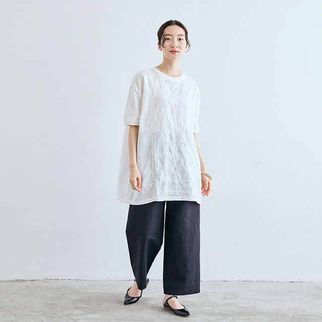 刺繍の半袖チュニック　丸紋