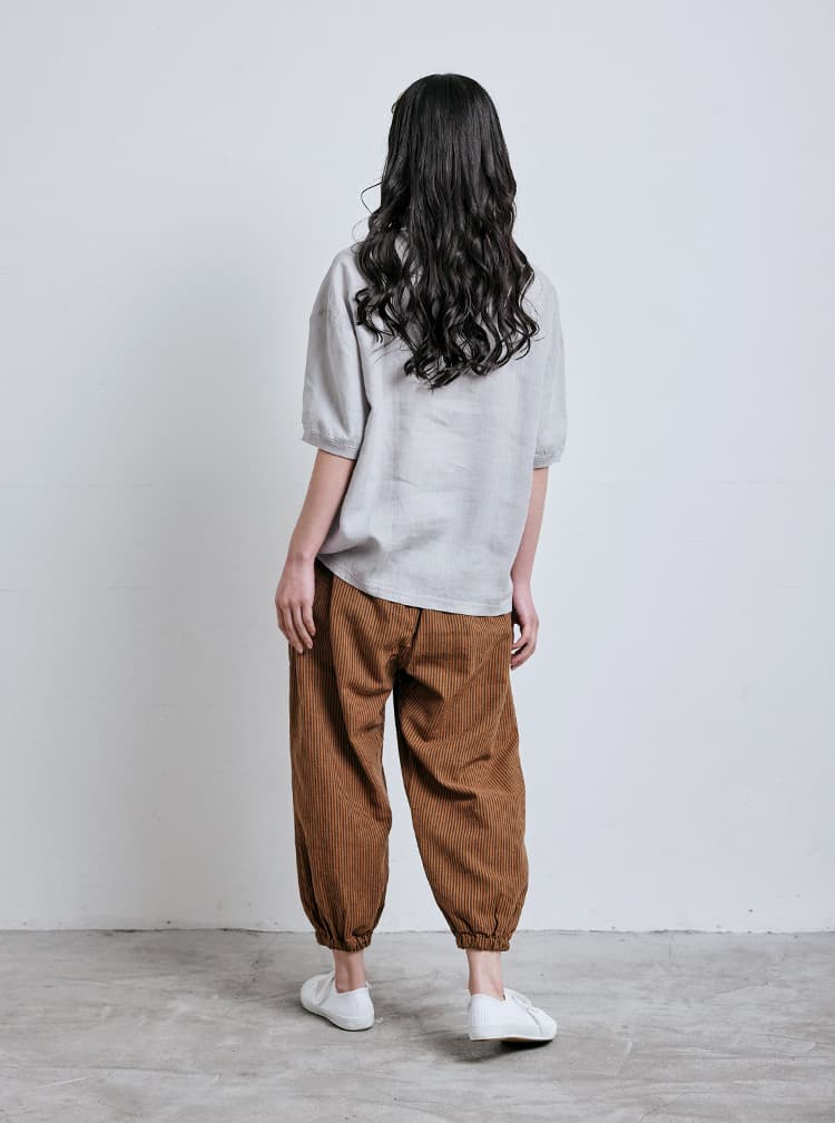 綿麻縞のもんぺパンツ コーディネートイメージ