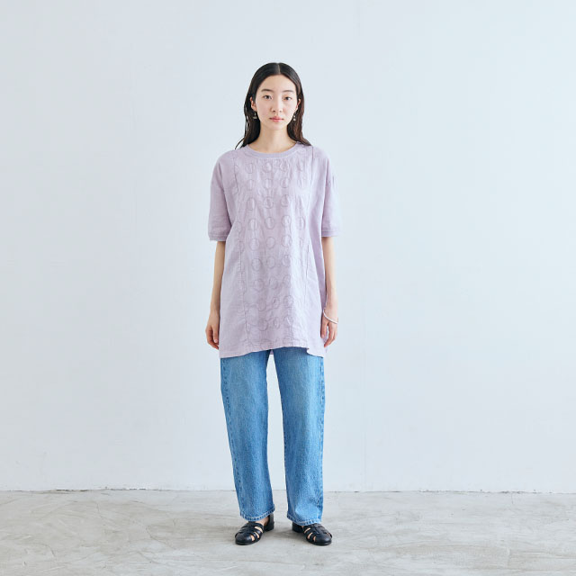 刺繍の半袖チュニック　丸紋